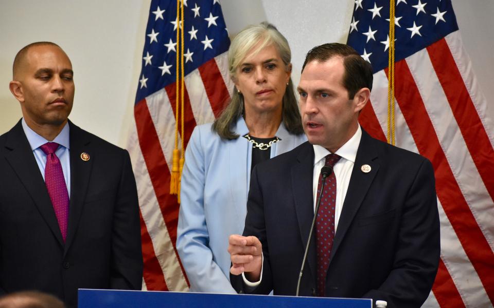 Rep. Crow speaking at House Dems Press on Syria