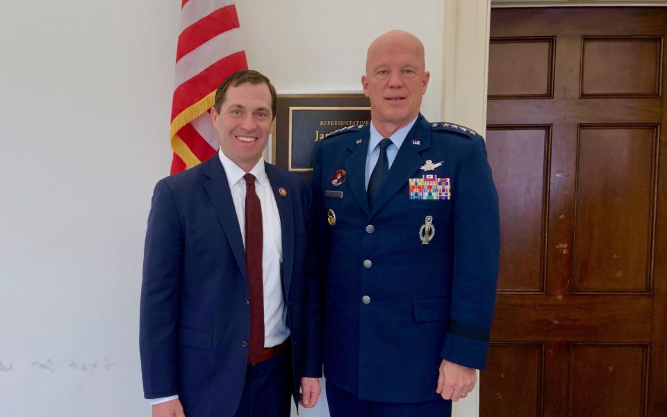 Rep. Crow with servicemember