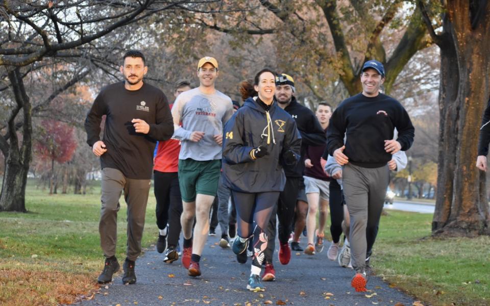 Running around monuments in Washington, D.C.