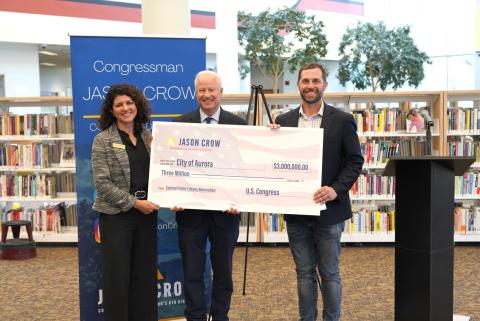 Rep. Crow with Aurora Mayor Mike Coffman and Aurora Library and Cultural Services Director Ginger White Brunetti.
