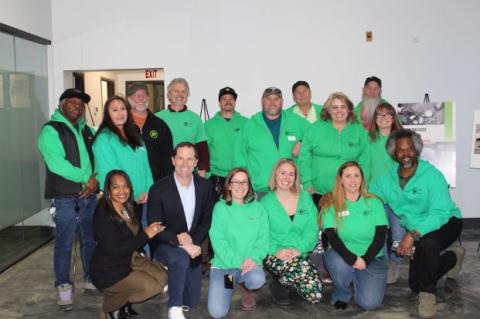 ep. Crow with Centennial Council Member for District 4 Marlo Alston, Bridge House Ready to Work CEO Melissa Green, and Bridge House team members.