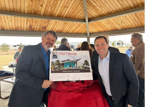 Rep. Crow and Rick Crandall with rendering of the future Colorado Freedom Memorial Center 