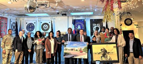 Rep. Crow with Lt. Col. John W. Mosley’s son, Captain Eric Mosley, Mosley family members, and community leaders at the VA outpatient clinic site dedication.&nbsp;