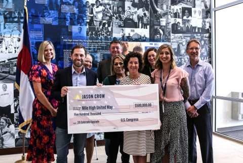 Rep. Crow with Mile High United Way’s President and CEO Christine Benero, Board of Trustees, executive leadership, and 211 Colorado staff.  