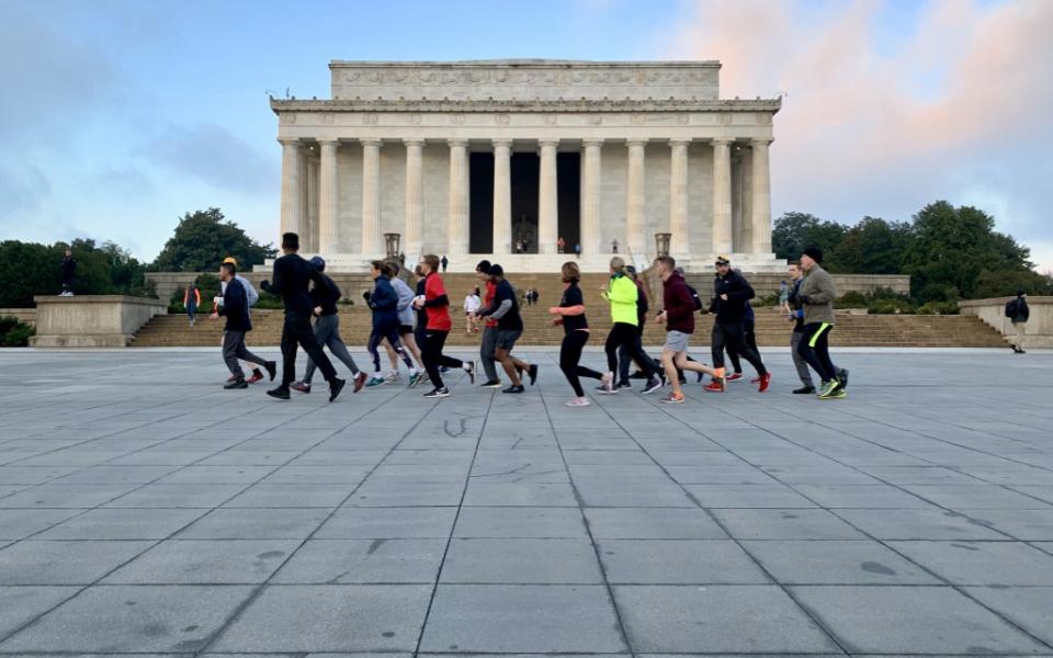 Running in front of Lincoln Memorial