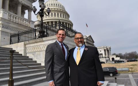 Representative Jason Crow with State of the Union Guest Richard. M. Fierro. Courtesy: The Office of Congressman Jason Crow.